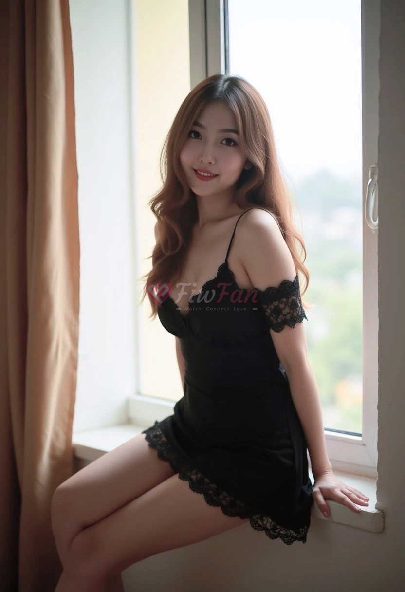 นิชา นั่งริมหน้าต่างโชว์เรียวขาสวยในชุดเดรสลูกไม้ ย่าน ชัยพฤกษ์ พร้อมบริการแบบ ไซไล โดย นิชา.